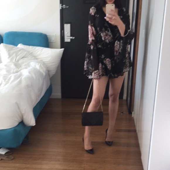 Fashion Nova Sheer Black and Pink Floral Romper - Picture 14 of 16